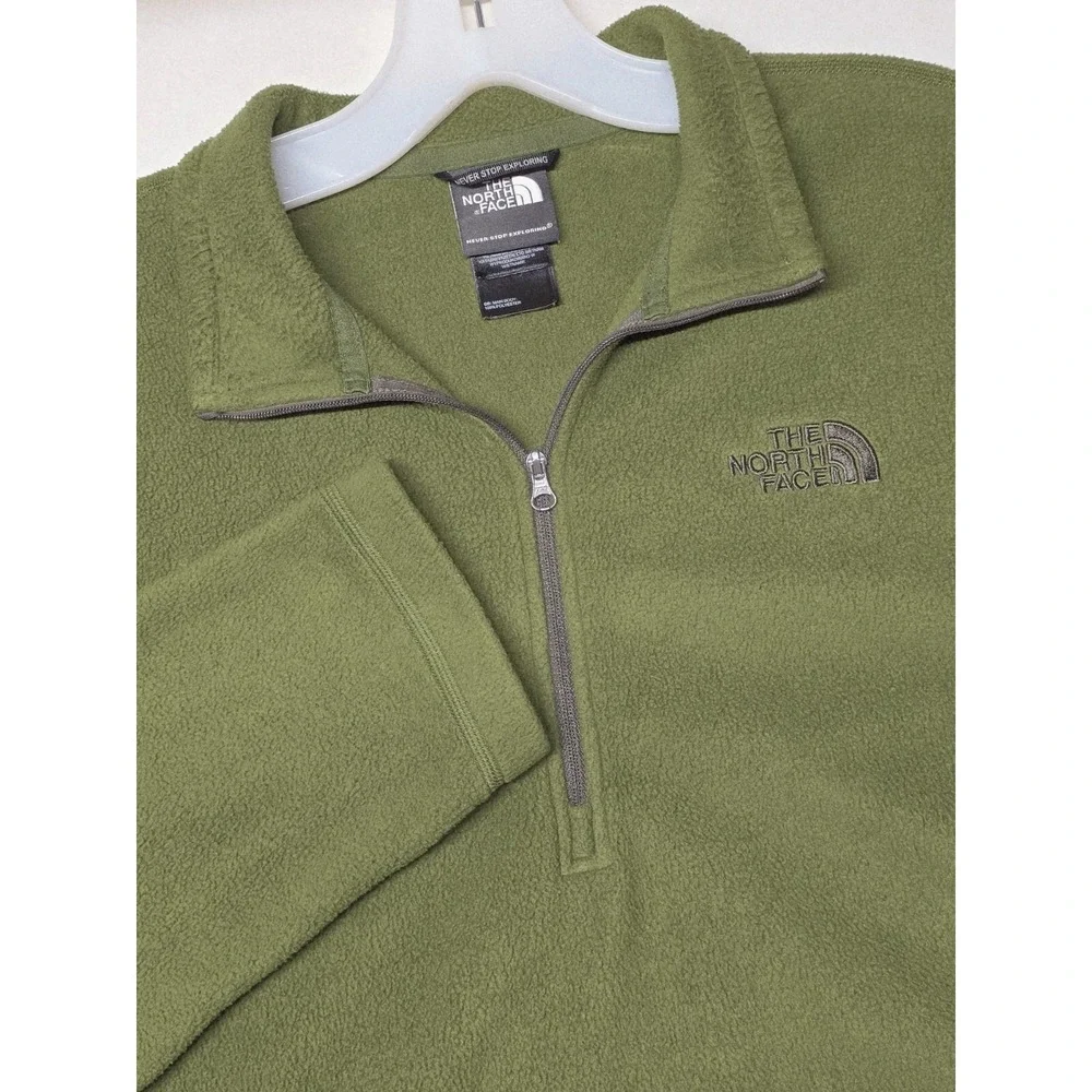 The North‎ Face Fleece Pullover Mens Large Green TKA 100 Quarter Zip Mock Neck